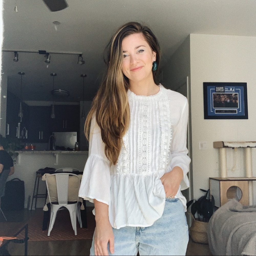 Boho lacy white top/shirt with loose sleeves